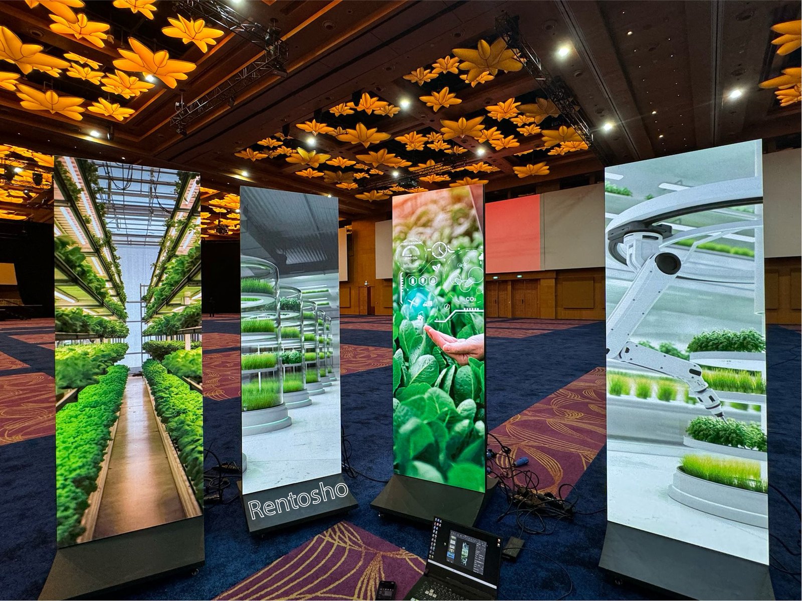 Four LED poster Panels, displayed in a row, each showcasing different content at Resort World Sentosa