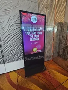 Interactive and portable digital signage kiosk providing conference attendees with access to schedules, speaker information, exhibitor directories, and important announcements at the MDRT Conference.