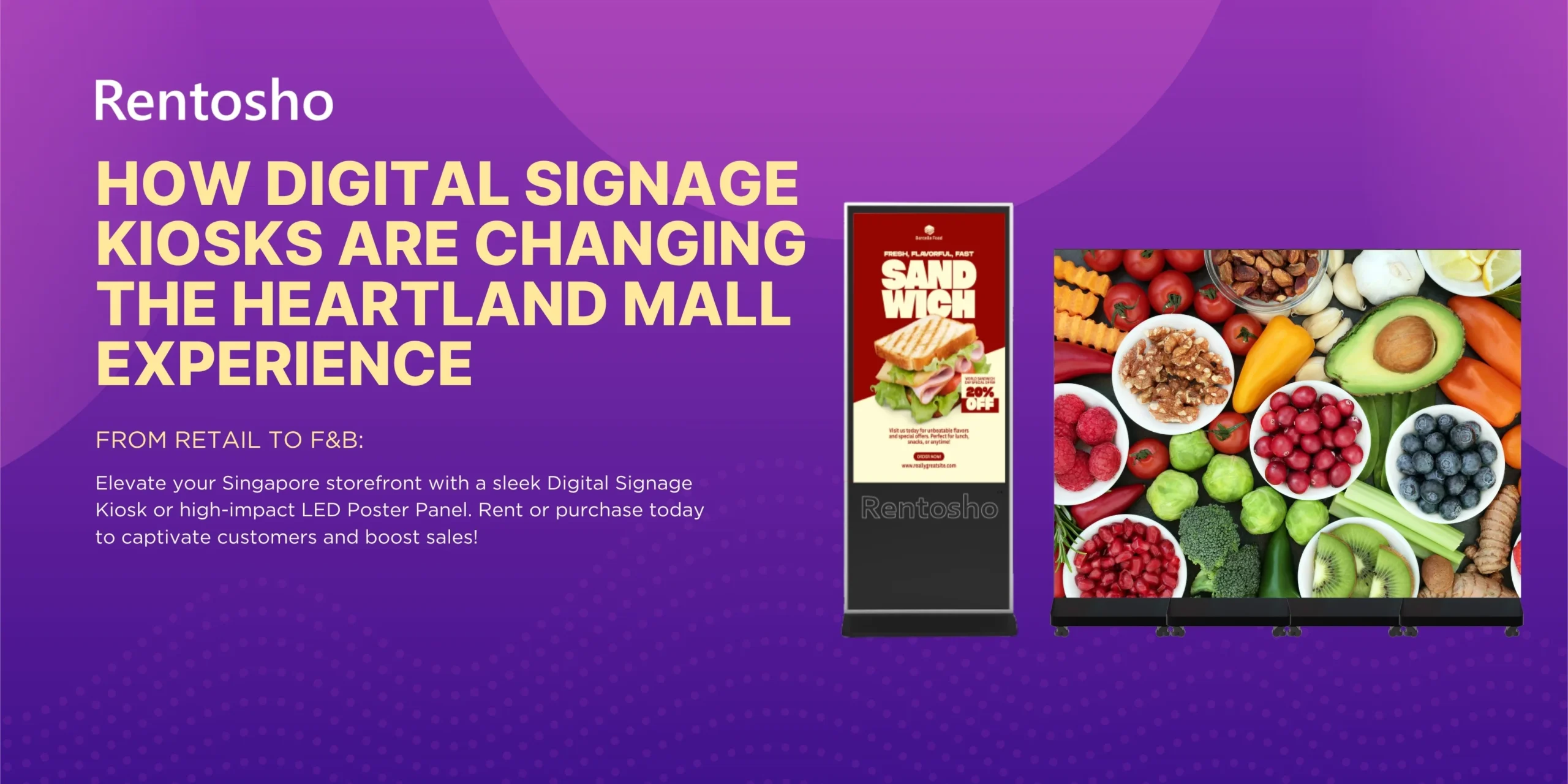 A Digital Signage Kiosk and a group of LED Poster Panels combined together to form an LED Video Wall.
